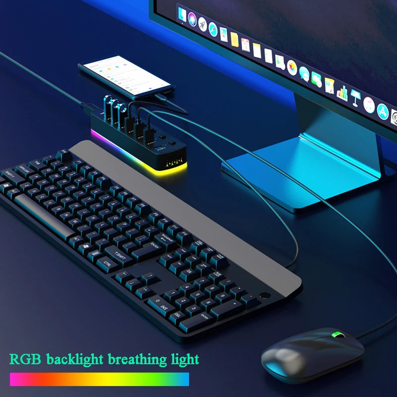Hub USB 3.0 RGB de 7 Puertos con Interruptores Independientes