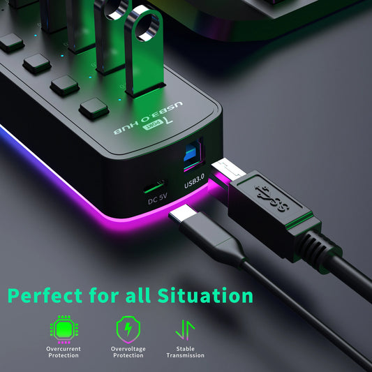 Hub USB 3.0 RGB de 7 Puertos con Interruptores Independientes