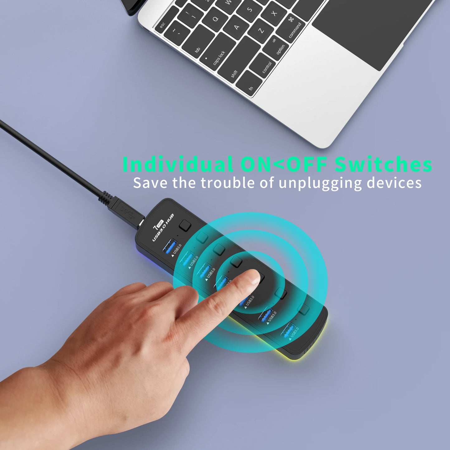 Hub USB 3.0 RGB de 7 Puertos con Interruptores Independientes