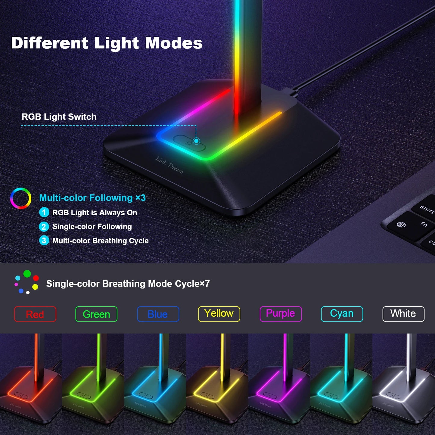 Soporte RGB para Audífonos con 7 Colores LED