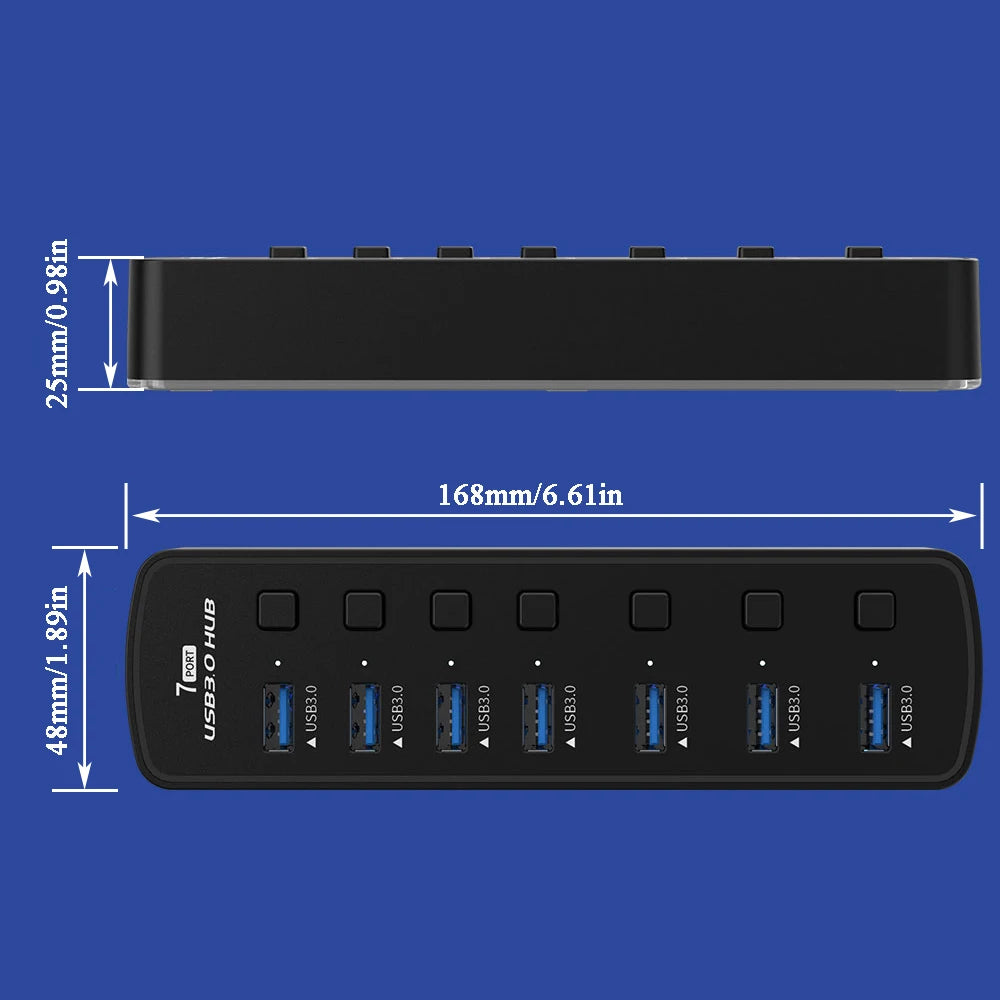 Hub USB 3.0 RGB de 7 Puertos con Interruptores Independientes